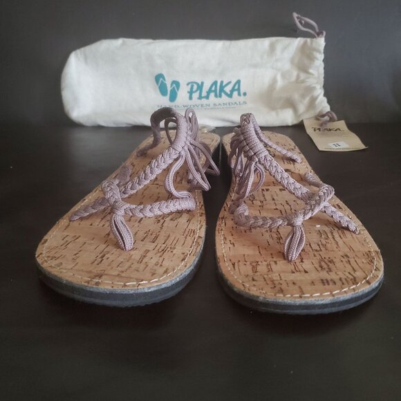 Plaka Flat Sandals Womens Slip-on size 11 brown color hand woven strappy new - Picture 7 of 12